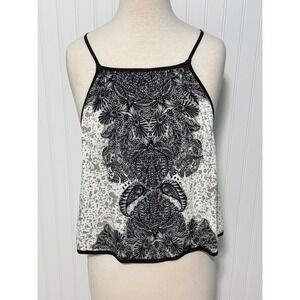 Free People‎ Black White Print Sleeveless Tank Top Button Side Tie Back Medium